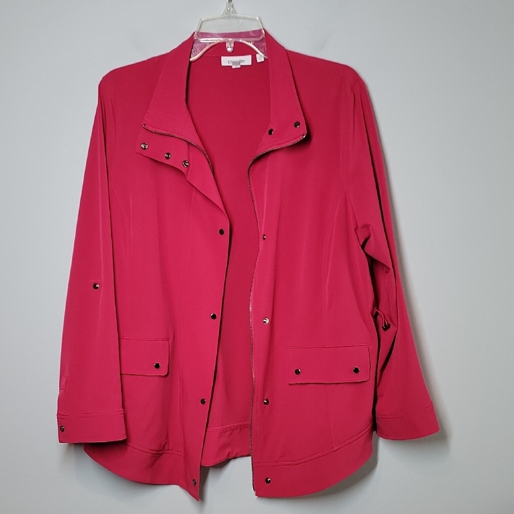 Chico's womens fuchsia pink zip snap lightweight golf spring jacket 2 / Large